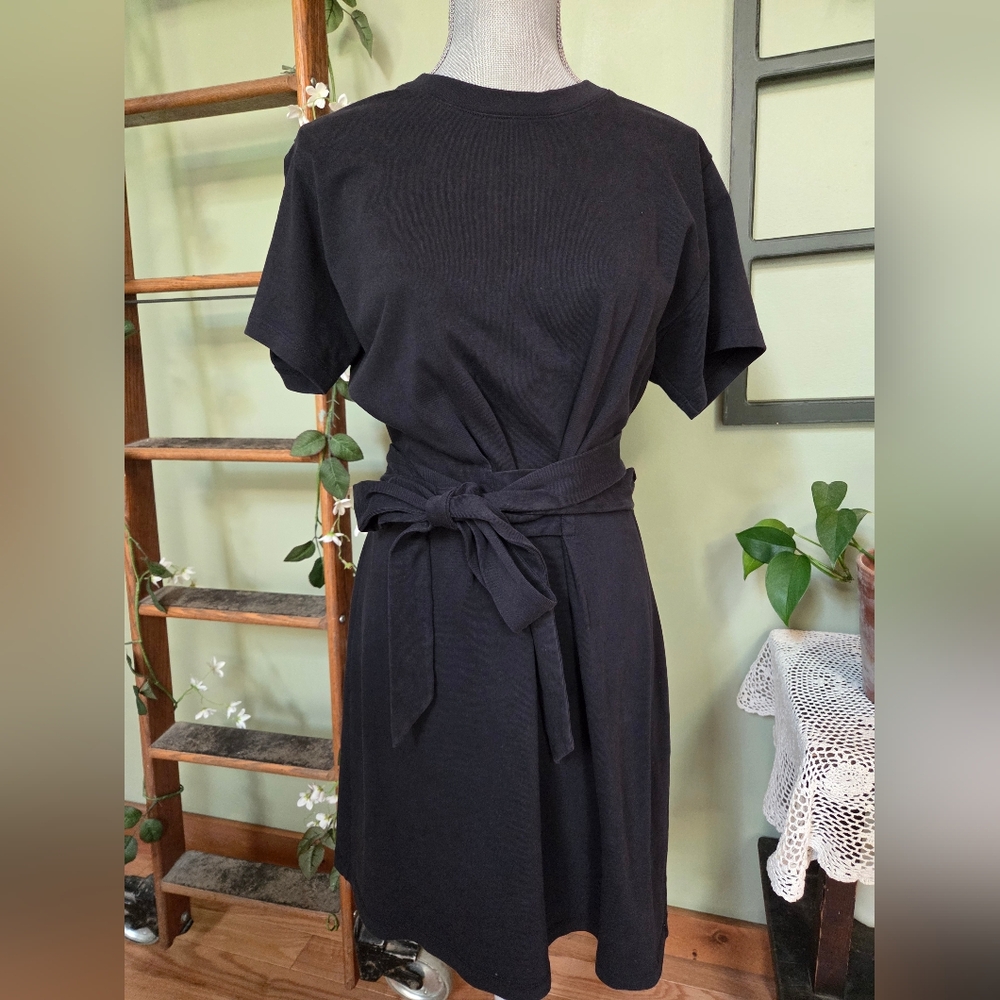 Vince Black Sheath Midi Dress with Raglan Short Sleeves